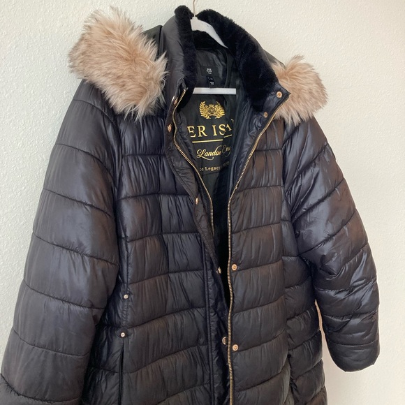 River Island Women’s Longline Padded Jacket with Faux-Fur Hood - Picture 3 of 10